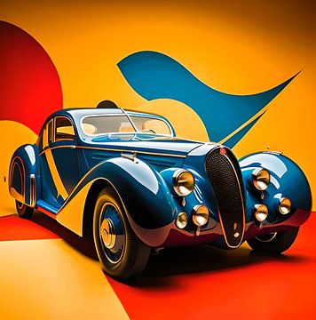 Bugatti mit rot gelb blau