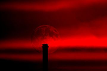 sunset, moon and lights over Swabia van Michael Nägele