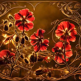 Art Nouveau geraniums by Linda de Klein