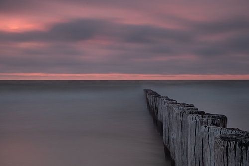 Ciel rose avec des poteaux