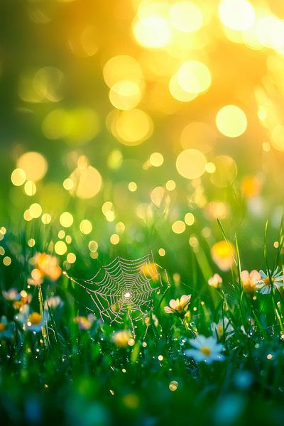 Rays of sunshine over flowering grass by Poster Art Shop
