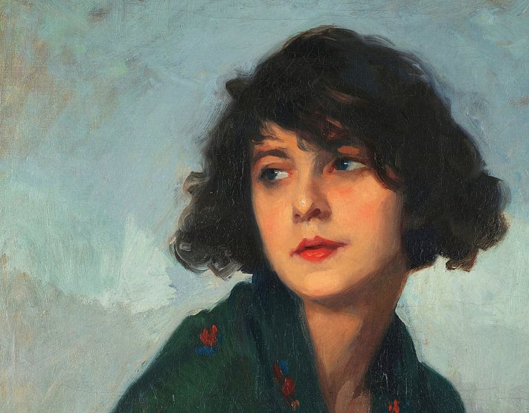 Woman with Green Scarf, Eugène Cyprien Boulet (crop) by Masterful Masters