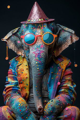 Funny elephant celebrates birthday