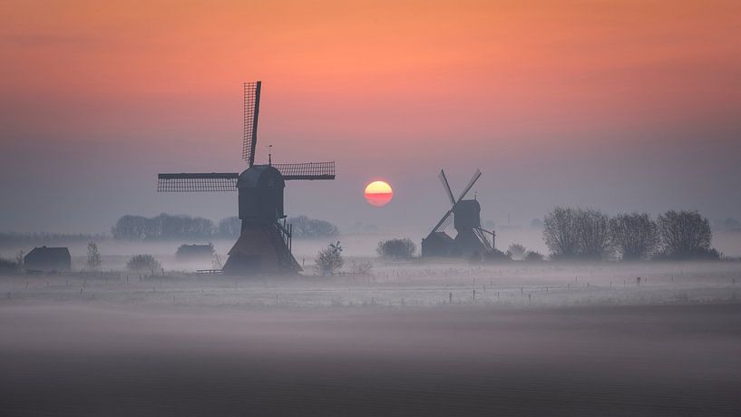 Windmills at sunrise II by Sven Broeckx