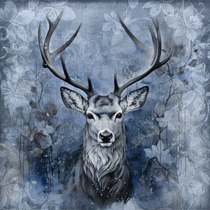 Hirsch Im Blauen Winterwald