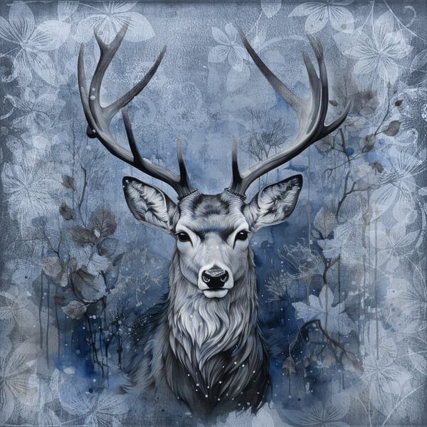 Cerf dans la forêt d'hiver bleue par Andrea Haase