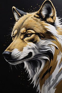 Golden Gaze - Portrait of a Wolf by De Muurdecoratie