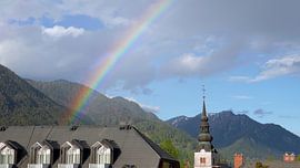 Rainbow above the village of Kranshka Gora in the Slovenian Alps by Gert Bunt