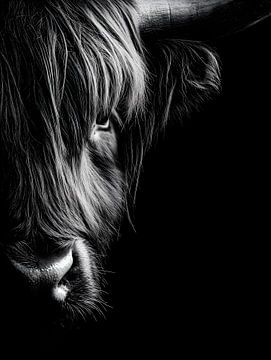 Highland cattle - Expressive detail portrait in black and white