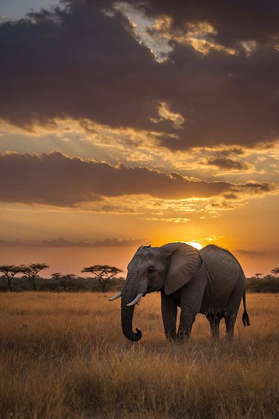 Majestic elephant at African sunset by Art & Soul Creations