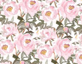 Vintage Oil Painted Pink Peonies with Soft Romantic Petals, Antique Floral Still Life Inspired by Classic Botanical Art and Old World Elegance by Josie George