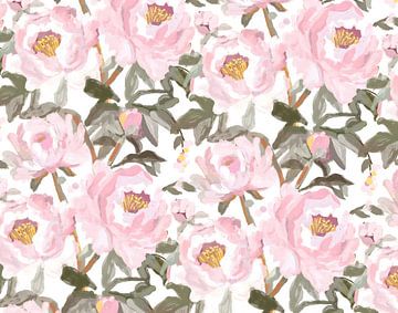 Vintage Oil Painted Pink Peonies with Soft Romantic Petals, Antique Floral Still Life Inspired by Classic Botanical Art and Old World Elegance by Josie George