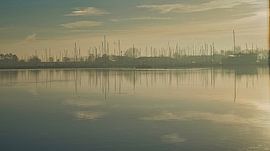 Ochtendnevels op het Veerse Meer met zicht op de havens van Wolphaartsdijk van Gert van Santen
