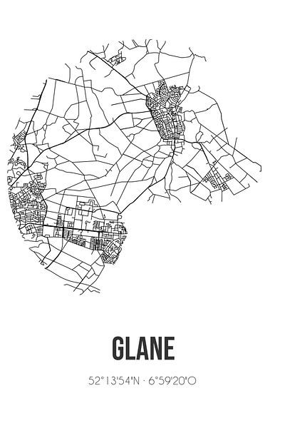 Glane (Overijssel) | Landkaart | Zwart-wit van Stad & Wand