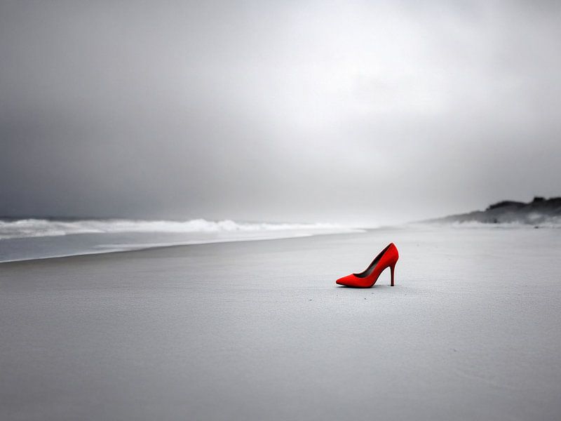 The red shoe on the lonely beach - De rode schön op het eenzame strand by Christina Bauer Photos