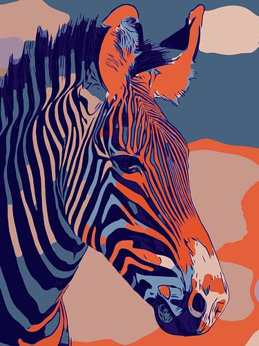 L'amour zèbre, dans les couleurs orange et bleu et le style pop art