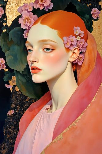 Elégance sensuelle - peinture de portraits avec des fleurs sur Mad Dog Art
