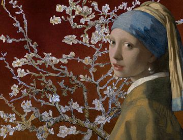 Girl with a pearl earring - Almond blossom, red-brown by Digital Art Studio