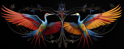 Œuvre d'art sur la grue bleue de nuit