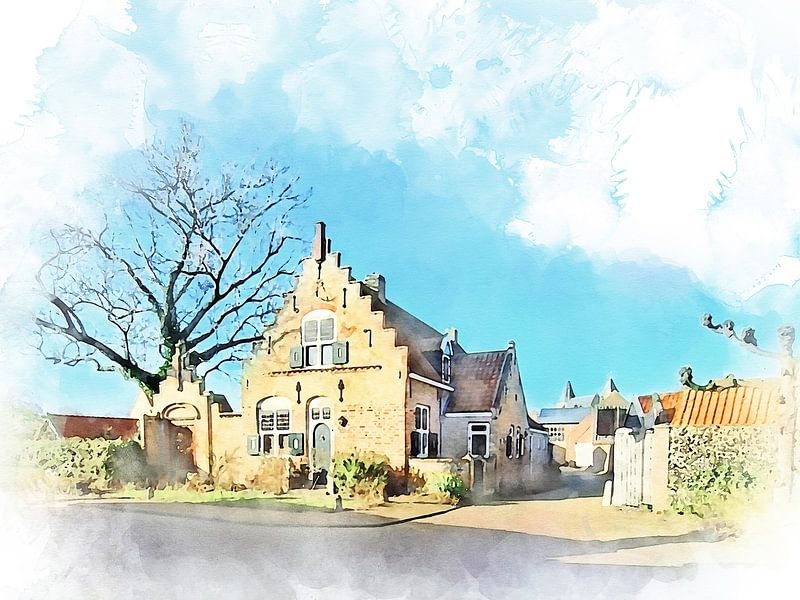 Watercolour of Huize 't Oude Anker in Haamstede, Schouwen-Duiveland, Zeeland by Danny de Klerk