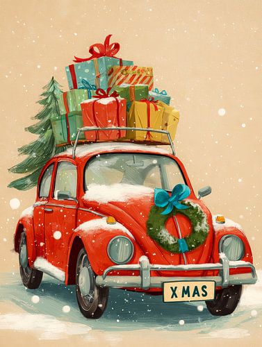 Vintage Christmas car full of gifts and festive spirit