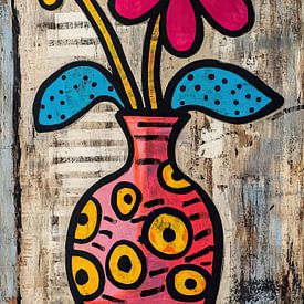 Blumen Vase | Blumen in bunter Vase von ARTEO Gemälde