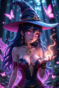 LUMIVARA – Sorcière anime sexy lance un sort dans la forêt