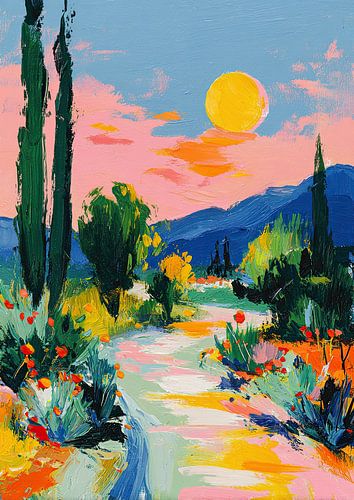 Impressionist landscape at sunset