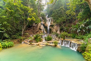 Kuang Si waterval bij Luang Prabang, Laos van Peter Schickert