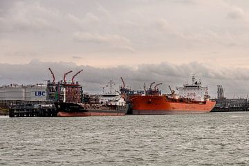 Zeeschepen in de haven van Rotterdam. van Janny Beimers