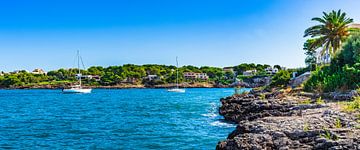 Idyllisch uitzicht op zee met boten aan de kust op Mallorca van Alex Winter