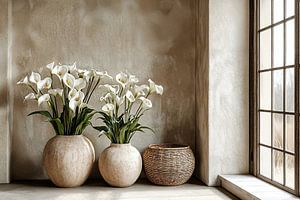 Japandi Flowers Still Life | Whispering Callas in Erdtönen