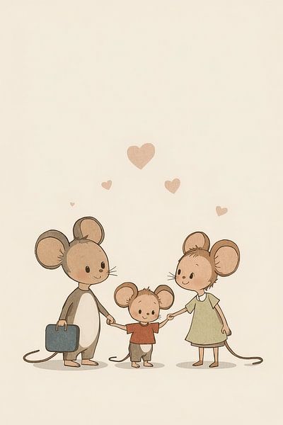 Cartoon illustration of three mice holding hands by Dante S