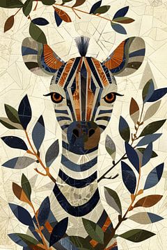 Peinture abstraite d'un zèbre avec des feuilles