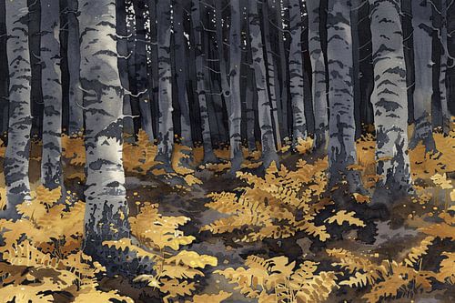 Realistisch schilderij van een herfstbos