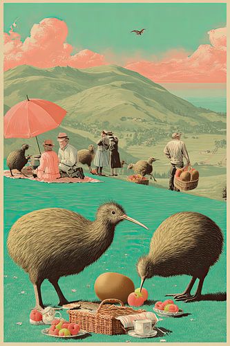 Kiwi Picknick - Humoristisch Retro Collage Kunst