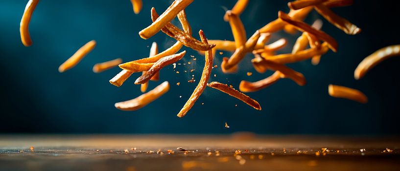 Knusprige Pommes in der Luft – Genussmoment von Poster Art Shop