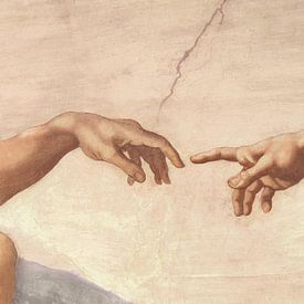 Mains de Dieu et d'Adam (détail), Michel-Ange sur Details of the Masters