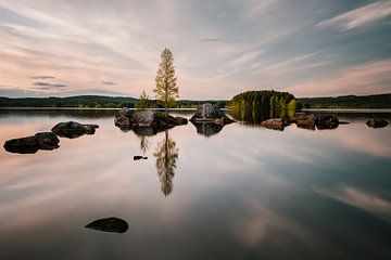 Spiegelglatte Reflexion einer schwedischen Landschaft von Bart cocquart