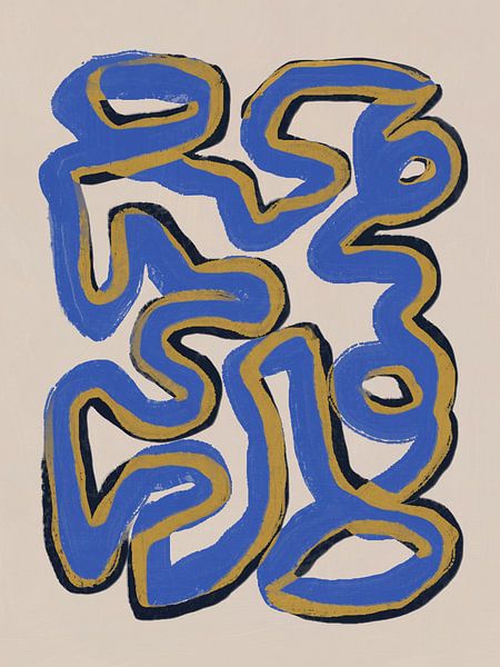 Intertwined Blue And Ochre Lines by Little Dean