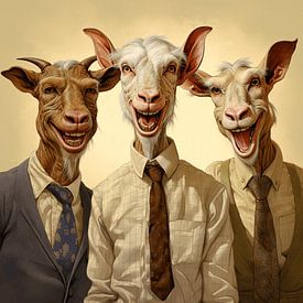 Three goats men anthropomorphic humanised humour by Gabriele Mueller