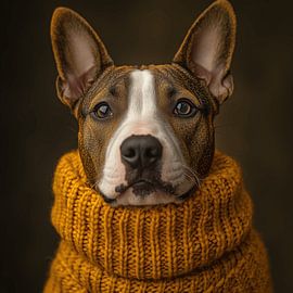 Bull terrier habillé pour l'hiver sur Ton Kuijpers