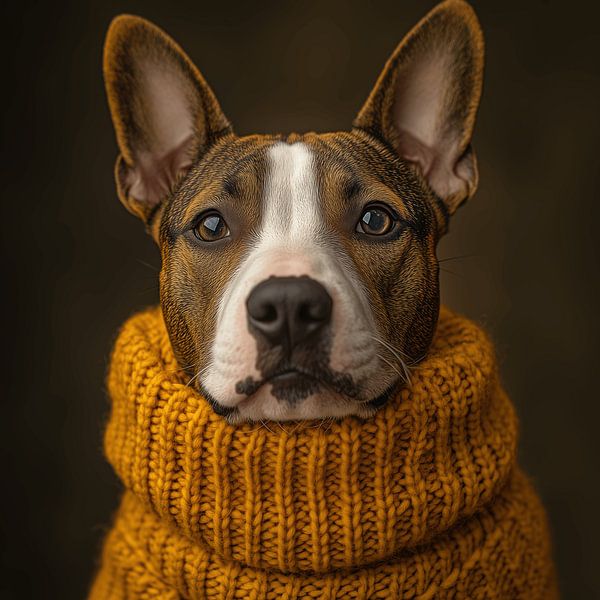 Bull terrier dressed for winter by Ton Kuijpers