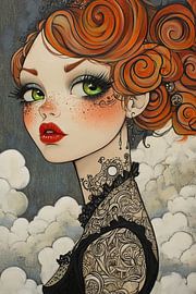 Fille aux boucles et aux grands yeux sur Peintures accrocheuses