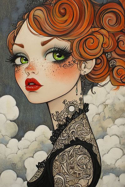 Mädchen mit Locken und großen Augen von Blickfänger Gemälde