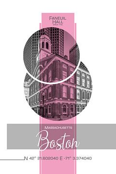 Poster Art BOSTON Faneuil Hall | pink