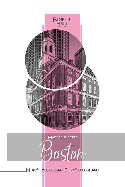 Poster Art BOSTON Faneuil Hall | pink par Melanie Viola