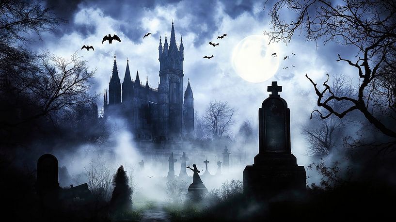 Sorcière dans le brouillard du cimetière par Frank Heinz