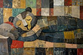Sleeping bear on colourful patchwork quilt by Imperial Art House