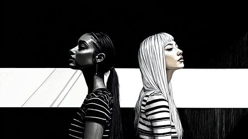 Deux mannequins en contraste noir et blanc